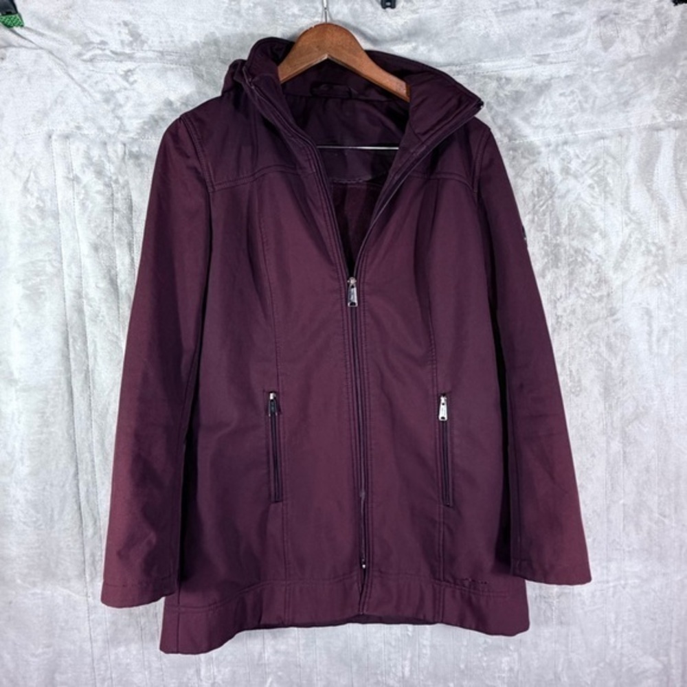 Andrew Marc Hooded Softshell Jacket Women’s Size S Burgundy Maroon Coat